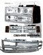 Chevy 1500 Pickup 1994-1998 Chrome Mesh Grille and Clear Projector Headlights