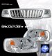 Ford Expedition 1999-2002 Chrome Vertical Grille and Clear Euro Headlights Set