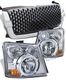 Chevy Silverado 2003-2005 Black Round Hole Mesh Grille and Headlight Conversion Kit