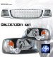 Ford F150 1999-2003 Chrome Mesh Grille and Black Euro Headlights Set