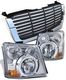 Chevy Silverado 2003-2005 Chrome Trim Black Billet Grille and Clear Headlight Conversion Kit