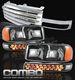 GMC Sierra 2003-2006 Chrome Grille and Black Euro Headlights Set