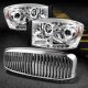 Dodge Ram 2006-2008 Chrome Vertical Grille and Dual Halo Projector Headlights