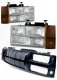 Chevy Tahoe 1995-1999 Black Billet Grille and Clear Euro Headlights
