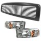 Dodge Ram 1994-2001 Black Billet Grille and Clear Euro Headlights Set