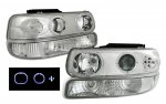 Chevy Silverado 1999-2002 Clear LED Halo Projector Headlights and Bumper Lights