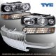 Chevy Tahoe 2000-2006 Chrome Vertical Grille and TYC Black Projector Headlights Set