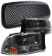 Dodge Dakota 1997-2004 Black Mesh Grille and Smoked Euro Headlights Set