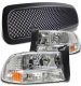 Dodge Durango 1998-2003 Black Mesh Grille and Clear Euro Headlights Set