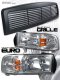 Dodge Ram 1994-2001 Black Billet Grille and Clear Euro Headlights Set