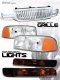 GMC Sierra 2003-2006 Chrome Vertical Grille and Clear Euro Headlights Set