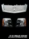 Cadillac Escalade 2002 Chrome Mesh Grille and Black Headlights Set