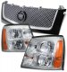 Cadillac Escalade 2002 Black Mesh Grille and Clear Euro Headlights Set