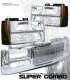 GMC Truck 1994-1998 Chrome Vertical Grille and Clear Euro Headlights Set