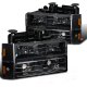 Chevy 1500 Pickup 1988-1993 Black Euro Headlights and Bumper Lights Set