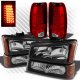 Chevy Silverado 2003-2006 Black Headlights Bumper Lights and Red LED Tail Lights