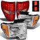 Ford F150 2009-2014 Chrome Headlights and Red Clear LED Tail Lights